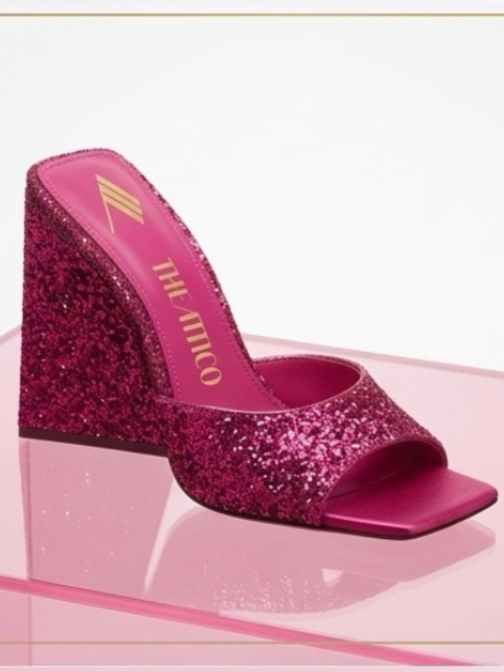 🩷NEW!! The Attico 115mm Fuchsia Devon Glitter Mule Heels Sandals Shoes Size US 7